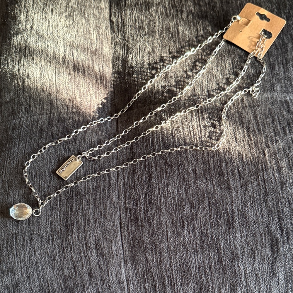 Double Layered Silver Heart Necklace - Picture 9 of 10